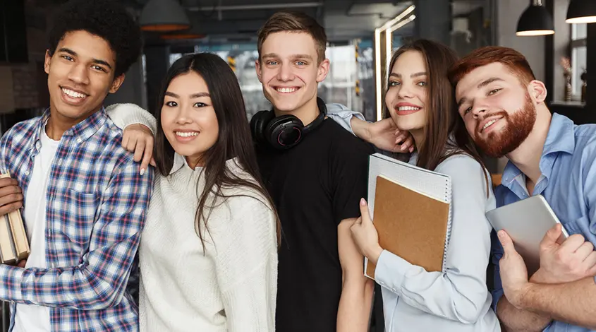 group of diverse college students
